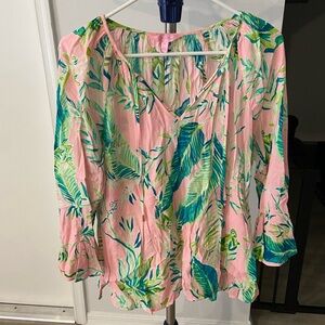 Lilly Pulitzer Pink leaf print Blouse Size M